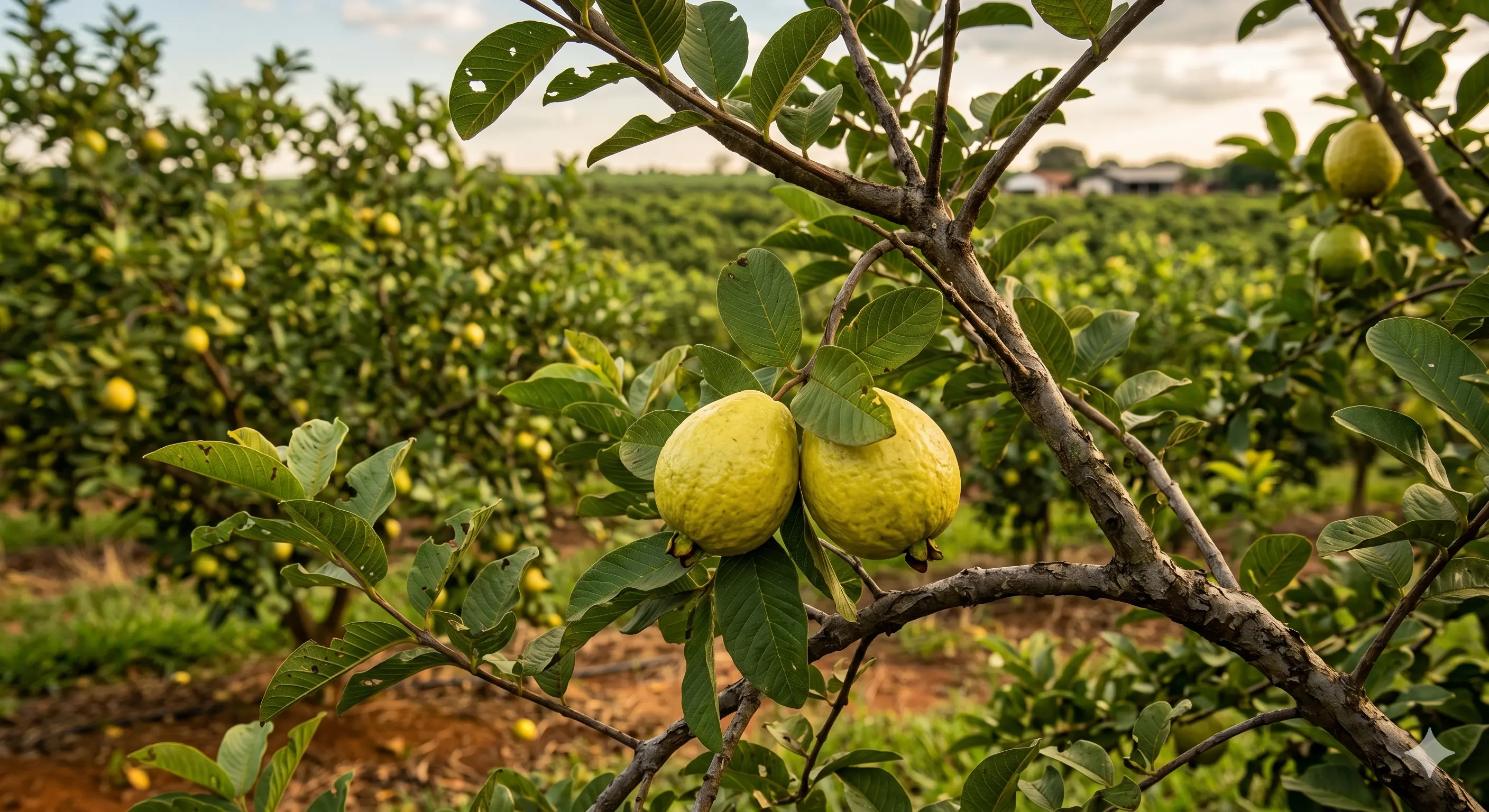 A guava orchard heavy with ripe fruit near Ranchi